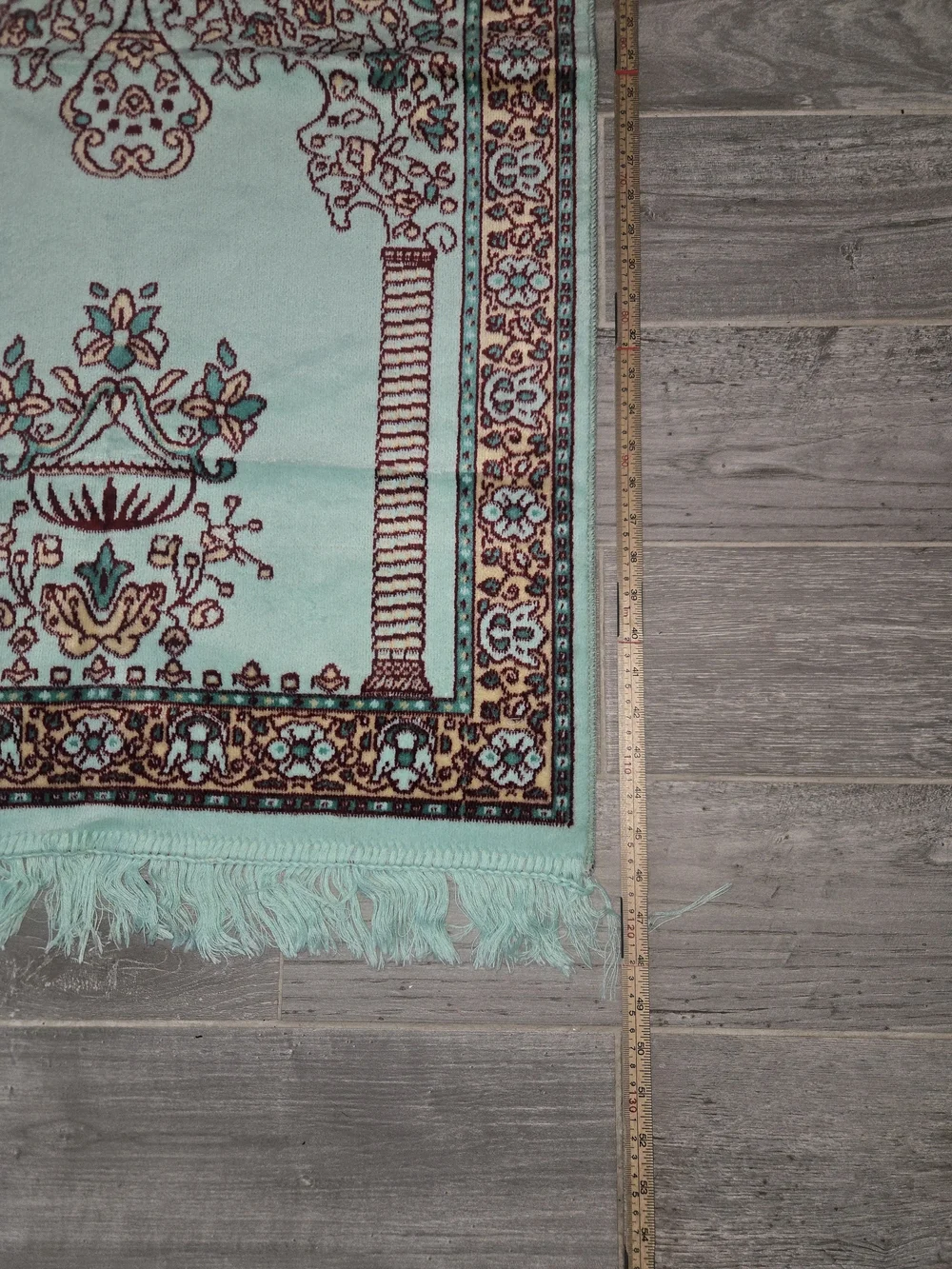 Turquoise Mosque Prayer Rug with Fringe